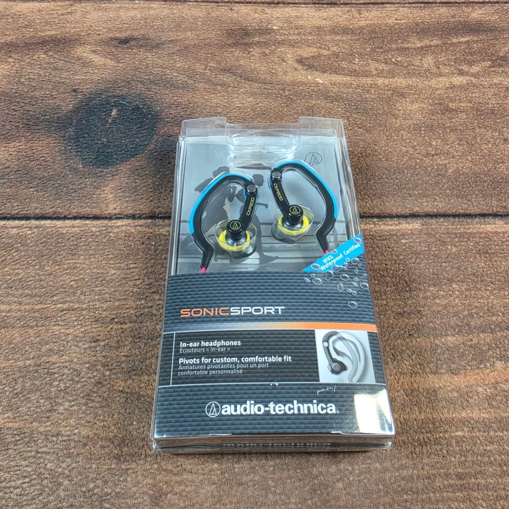 Audio-Technica SonicSport Headphones OS Blue New ATH-CKP200 Waterproof Wired